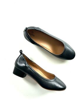 Susina Black Genuine Leather Round Toe Low Heel Shoe
